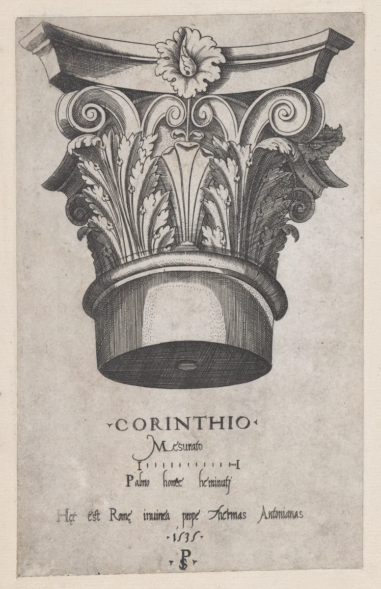 Corinthian capital, from "Speculum Romanae Magnificentiae" by Master PS, print, 1535