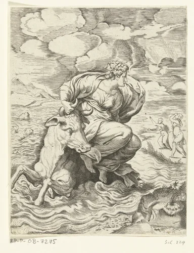 Jupiter en Europa by Cornelis Bos, print, 1537-1555