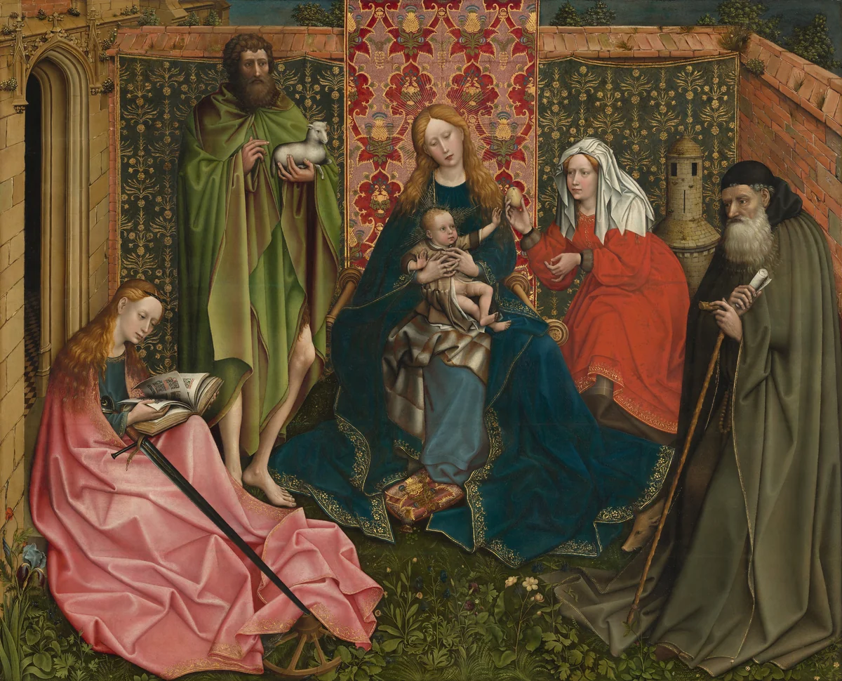 Madonna and Child with Saints in the Enclosed Garden by Anonymous Artist; Robert Campin, painting, 1440-1460