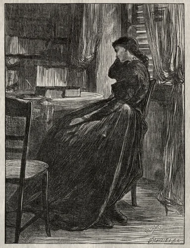 The Trial Sermon, Joanna Douglas at Her Desk by James McNeill Whistler, print, 1862