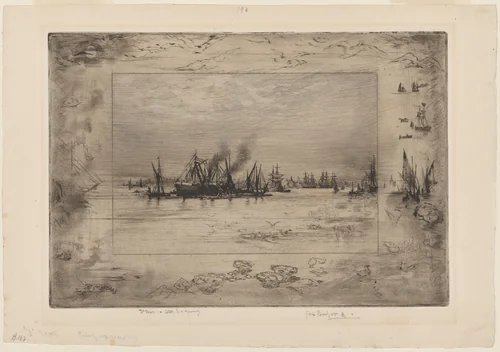 Le Port aux Mouettes (Port with Seagulls) by Félix-Hilaire Buhot, print, 1886