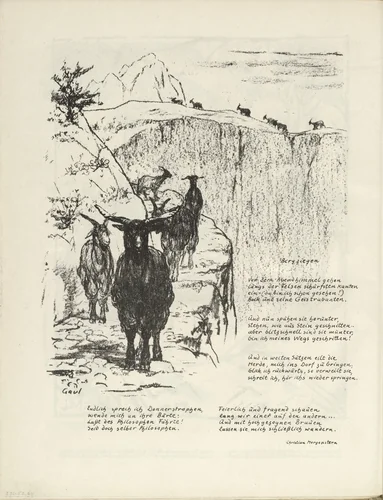 Mountain Goats (Bergziegen) (border, folio 31 verso) from the periodical Der Bildermann, vol. 1, no. 15 (Nov 1916) by August Gaul, periodical, 1916