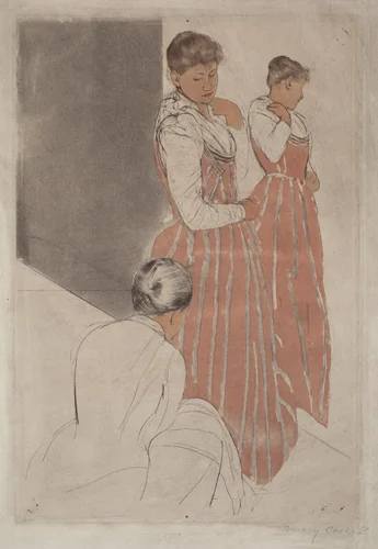 The Fitting by Mary Cassatt, print, 1890-1891