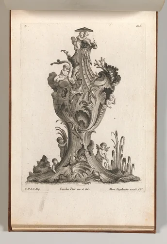Design for a large Vase representing 'Water', Plate 5 from: 'Neu inventierte Vasi auf die neueste manier' by Jacob Gottlieb Thelot, book, 1745-1755