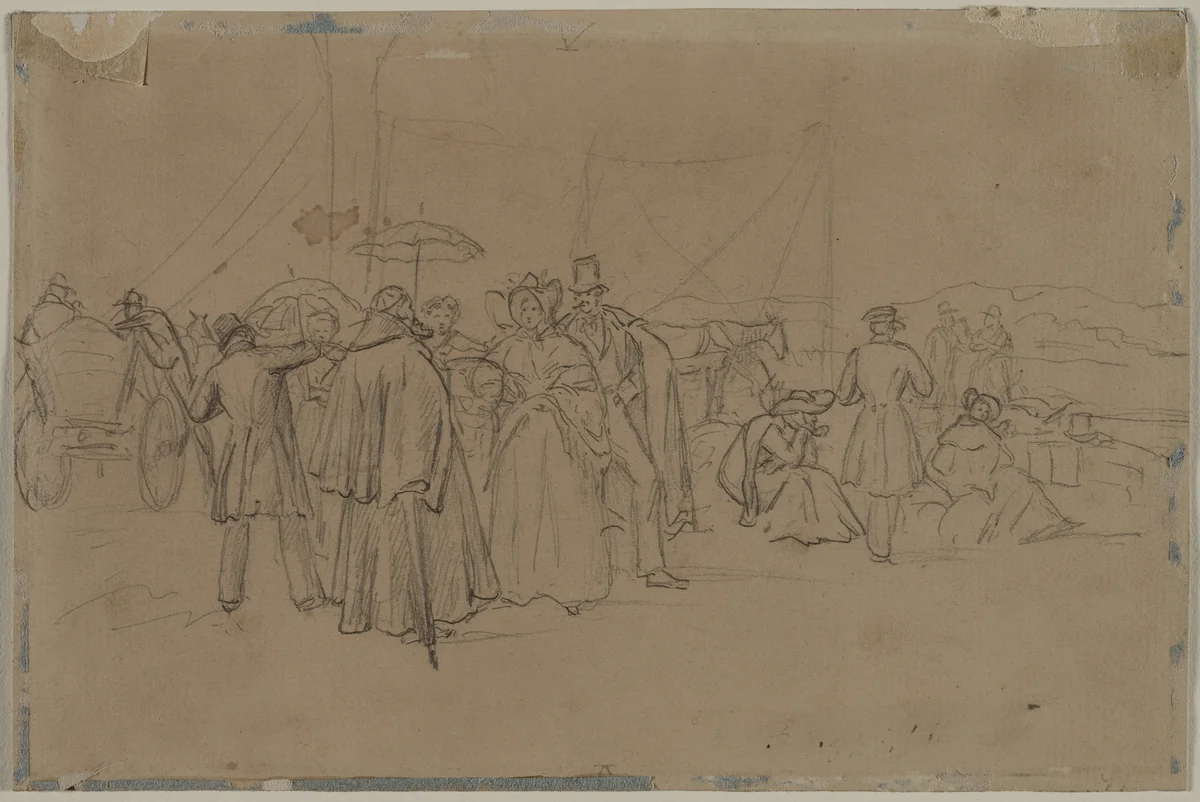 Passengers for Rhine Steamer (recto) by Heinrich von Mayr, drawing, 1806-1871