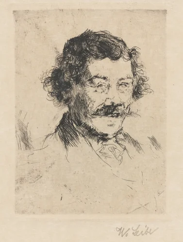 Portrait of the Painter Wopfner by Wilhelm Leibl, print, 1868-1878