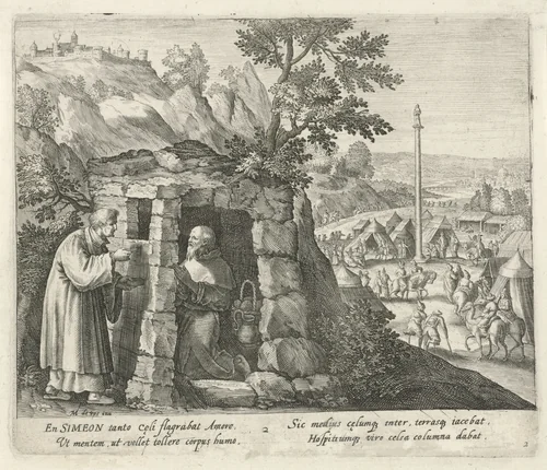 H. Simeon de Styliet als kluizenaar by Jan van Londerseel, print, 1580-1625