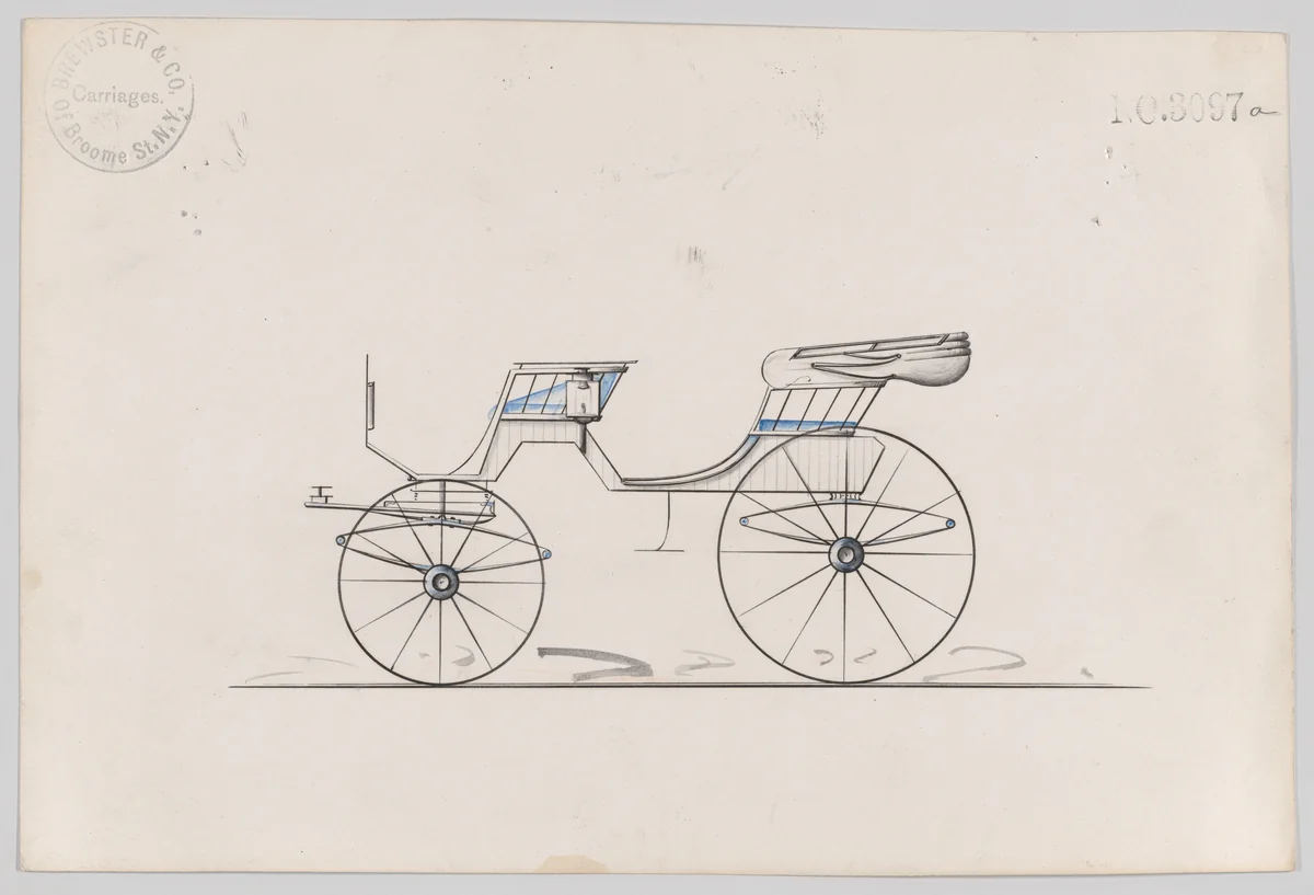 Design for 2 seat Phaeton, no. 3097a by Brewster & Co., drawing, 1875
