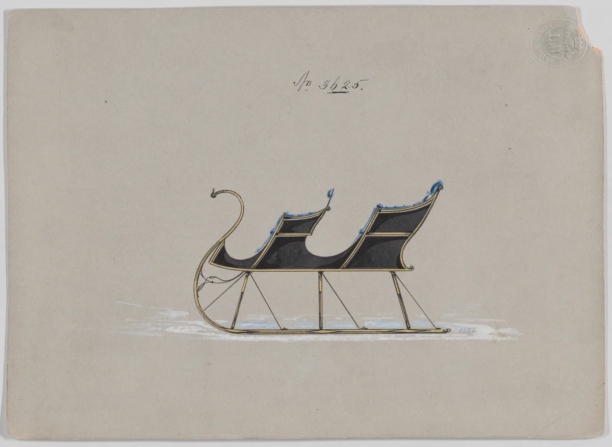 Design for 4 Seat Sleigh, no. 3625 by Brewster & Co., drawing, 1880