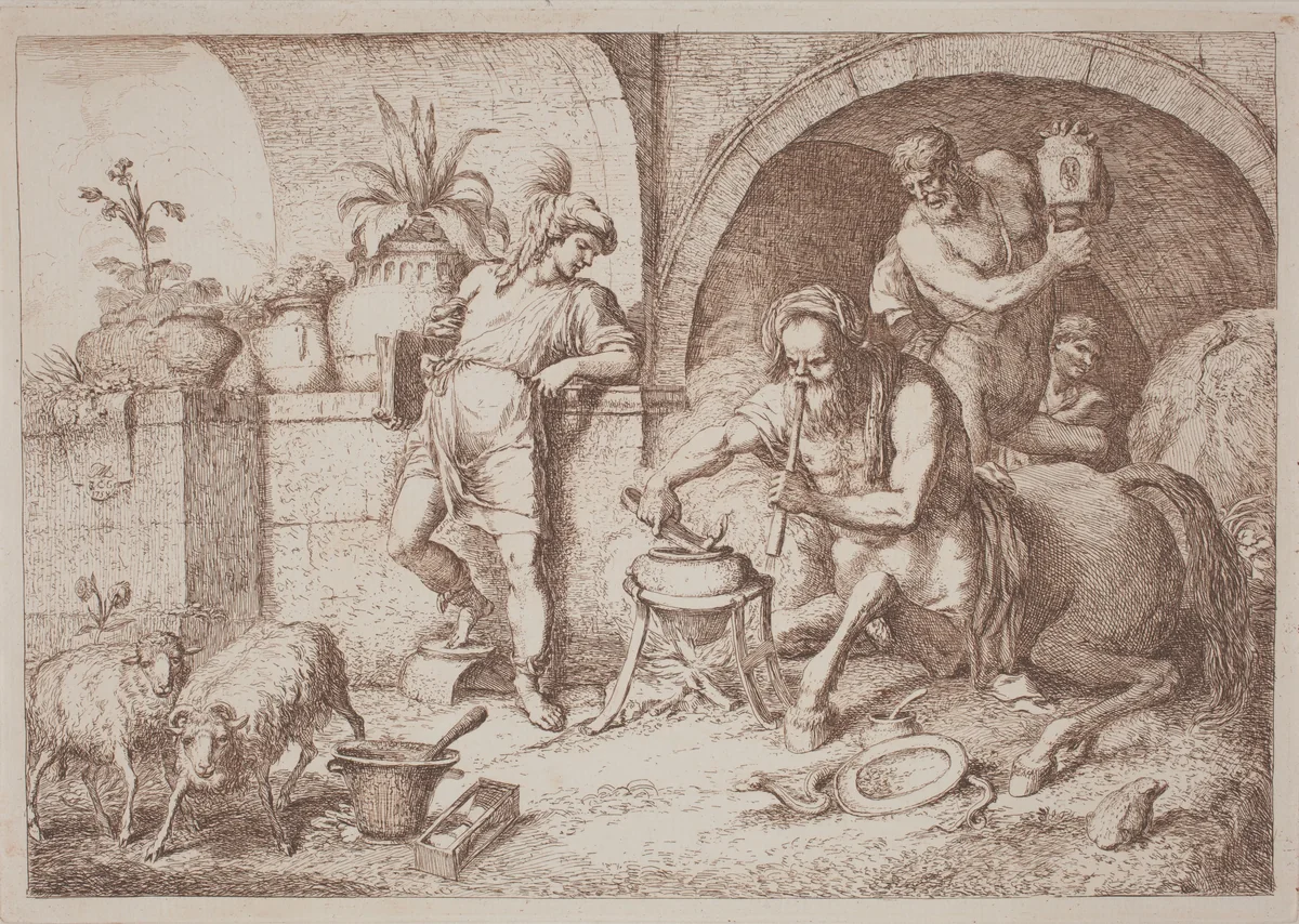 Chiron Teaches Magic to Achilles by Gaetano Zompini, Giovanni Benedetto Castiglione, portfolio, 1700-1778