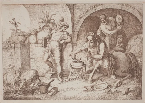 Chiron Teaches Magic to Achilles by Gaetano Zompini, Giovanni Benedetto Castiglione, portfolio, 1700-1778