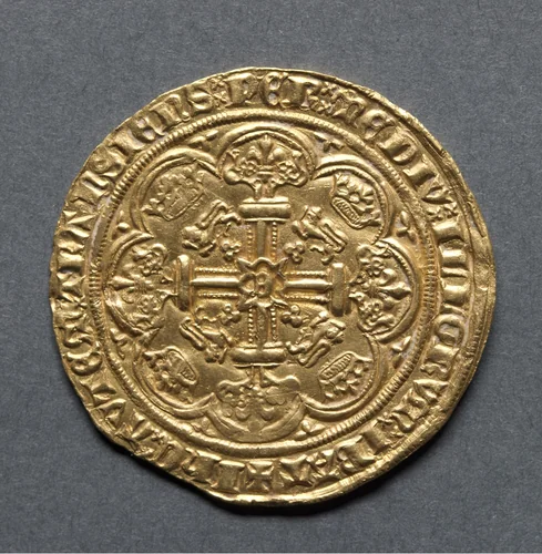 Noble: Ornamental Cross with Lis Terminals (reverse) by Unknown, metalwork, 1363-1369