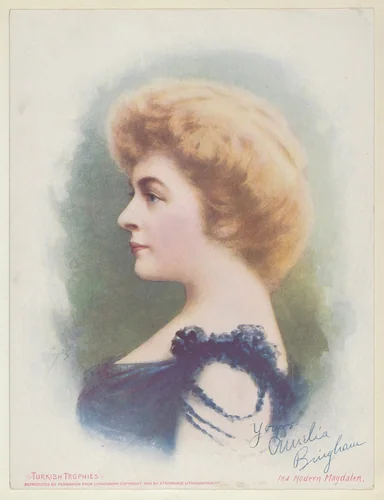 Amelia Brigham in A Modern Magdalen, from the Actresses series (T1), distributed by the American Tobacco Co. to promote Turkish Trophies Cigarettes by Frederick Moladore Spiegle, print, 1900