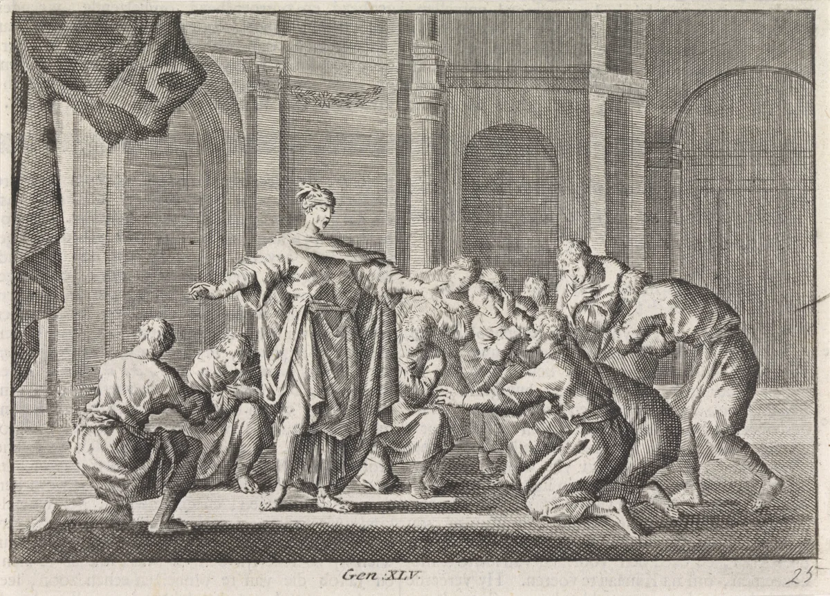 Jozef maakt zich bekend aan zijn broers by Jan Luyken, print, 1703-1762