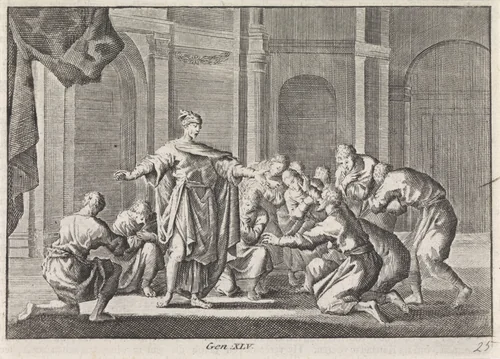 Jozef maakt zich bekend aan zijn broers by Jan Luyken, print, 1703-1762