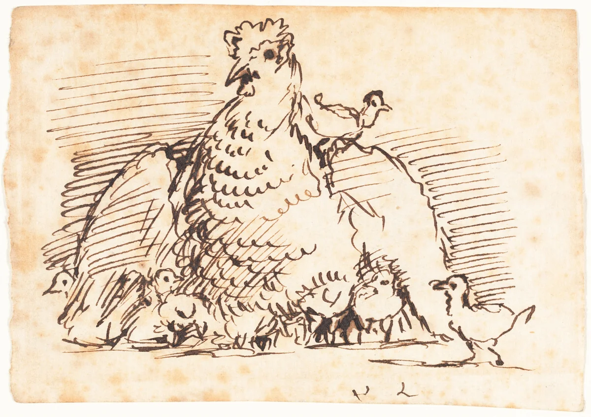 Hens and Chicks by John Linnell, drawing, 1792-1882