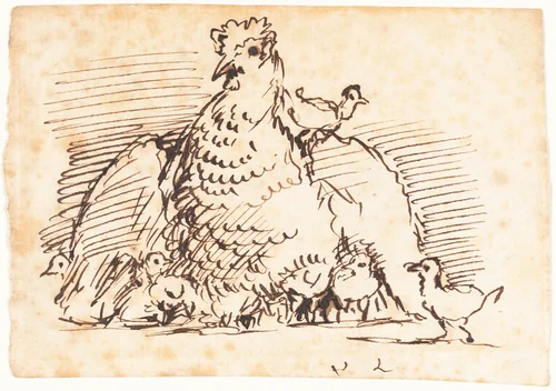 Hens and Chicks by John Linnell, drawing, 1792-1882