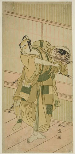 The Actor Ichikawa Yaozo II as Ashikaga Motouji Disguised as Katagiri Yashichi in the Play Oyoroi Ebido Shinozuka, Performed at the Nakamura Theater in the Eleventh Month, 1772 by Katsukawa Shunsho (勝川 春章), print, 1767-1777