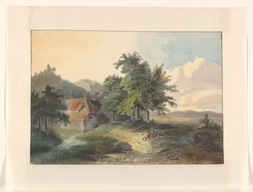 Landschap met watermolen by Johannes van Reijn, drawing, 1800-1900