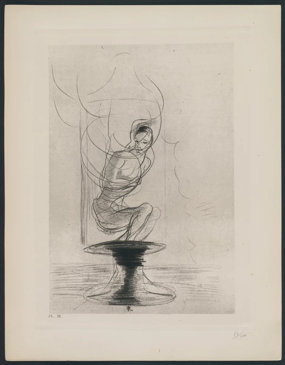 Sometimes One Finds an Old Reminiscing Flask, Whence Issues in Full Life a Returning Soul (Parfois on trouve un vieux flacon qui se souvient, d'où jaillit toute vive une âme qui revient) from The Flowers of Evil (Les Fleurs du mal) by Odilon Redon, print, 1890