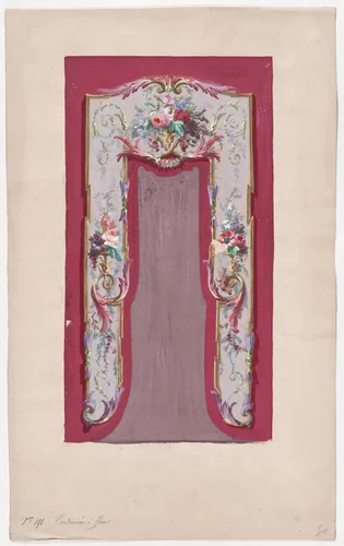 Design for a Valance with Bundles and Garlands of Flowers and Leaves by anonymous, drawing, 1870-1900