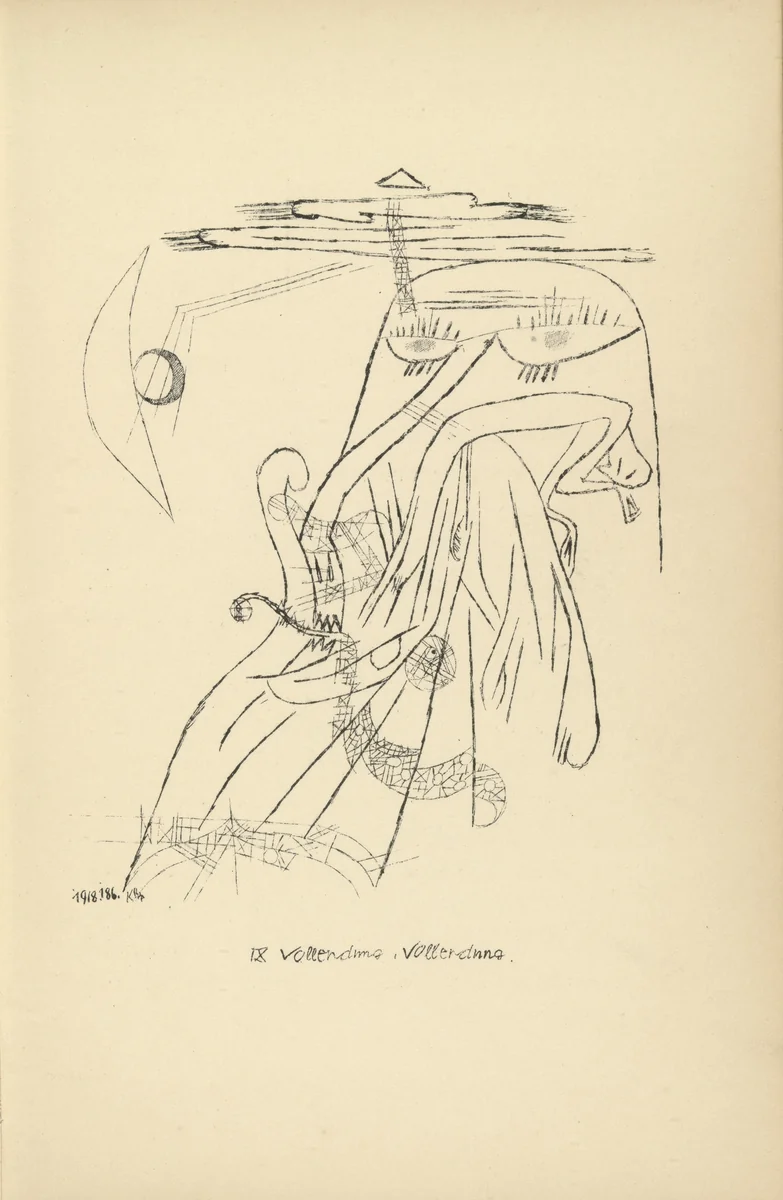 Consummation, Consummation (plate facing page 86) from Potsdamer Platz oder Die Nächte des neuen Messias. Ekstatische Visionen (Potsdamer Platz or The Nights of the New Messiah. Ecstatic Visions) by Paul Klee, illustrated book, 1919