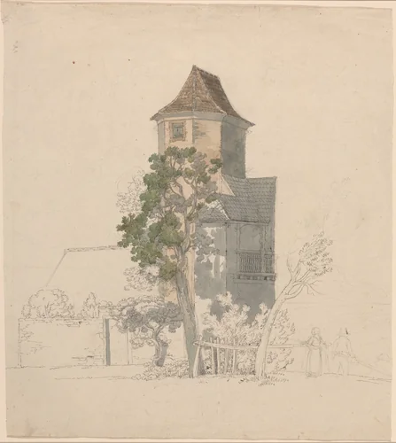 Tower of a Fortified House [recto] by Friedrich Salathé, drawing, 1814-1815