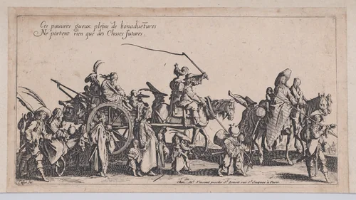 Les Bohémiens en Marche: L'Arrière-Garde, pièce aussi appelée Le Départ (The Gypsies Travelling: The Rear Guard, also called The Departure), from "Le Bohémiens..." by Jacques Callot, print, 1610-1635
