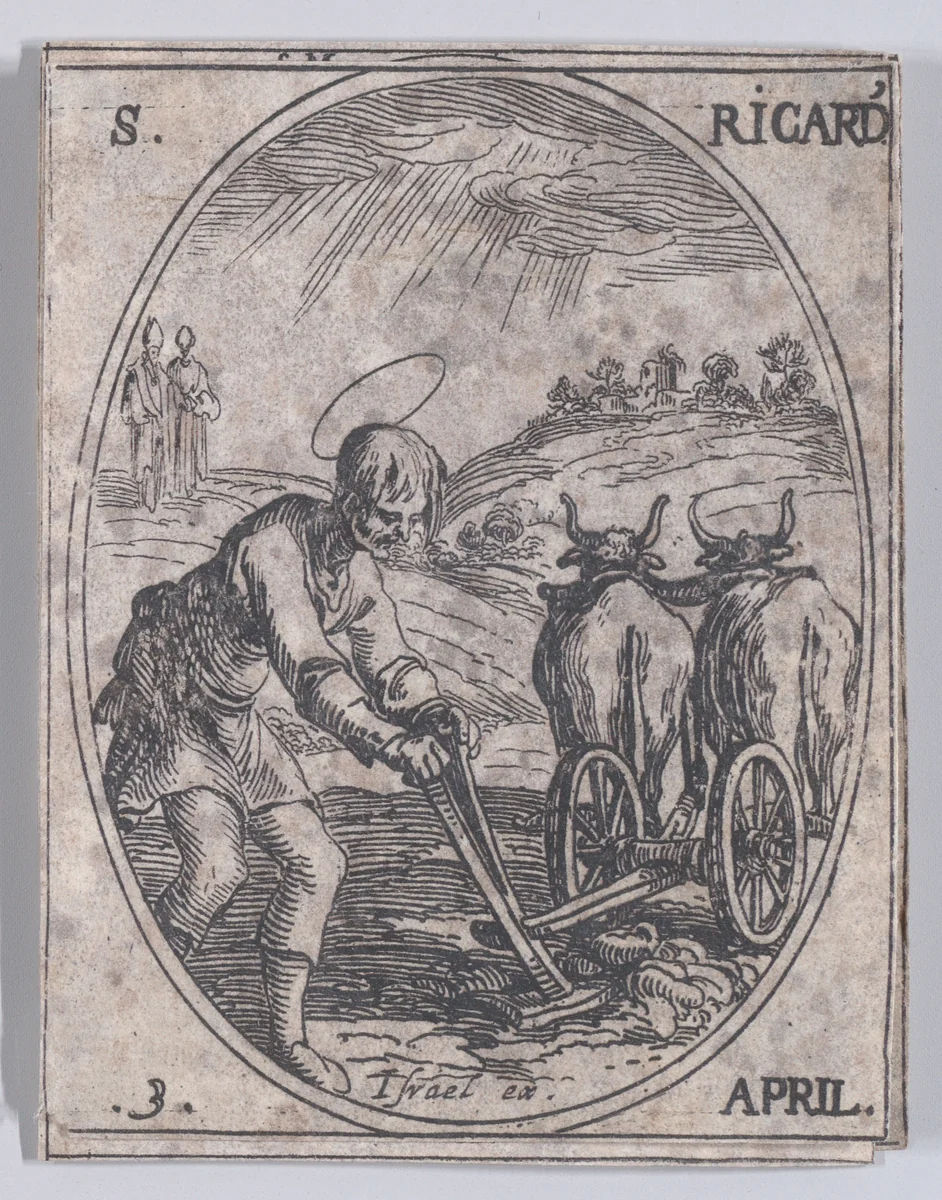 St. Richard, April 3rd, from "Les Images De Tous Les Saincts et Saintes de L'Année" (Images of All of the Saints and Religious Events of the Year) by Jacques Callot, print, 1636