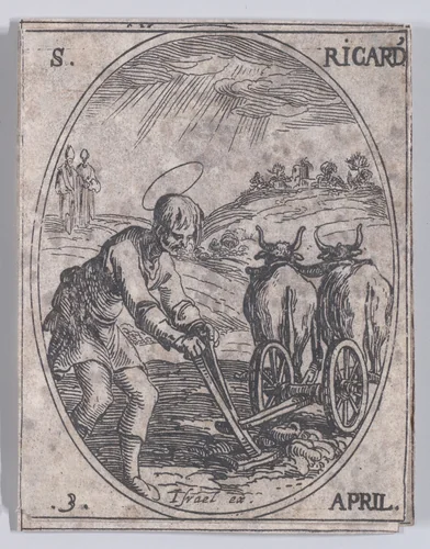 St. Richard, April 3rd, from "Les Images De Tous Les Saincts et Saintes de L'Année" (Images of All of the Saints and Religious Events of the Year) by Jacques Callot, print, 1636