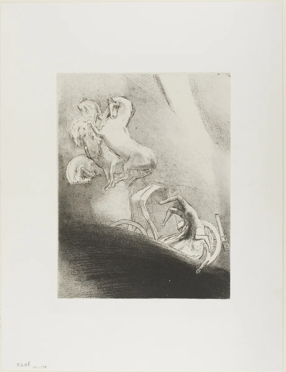 He Falls Head Foremost Into the Abyss, plate 17 of 24 by Odilon Redon, print, 1896