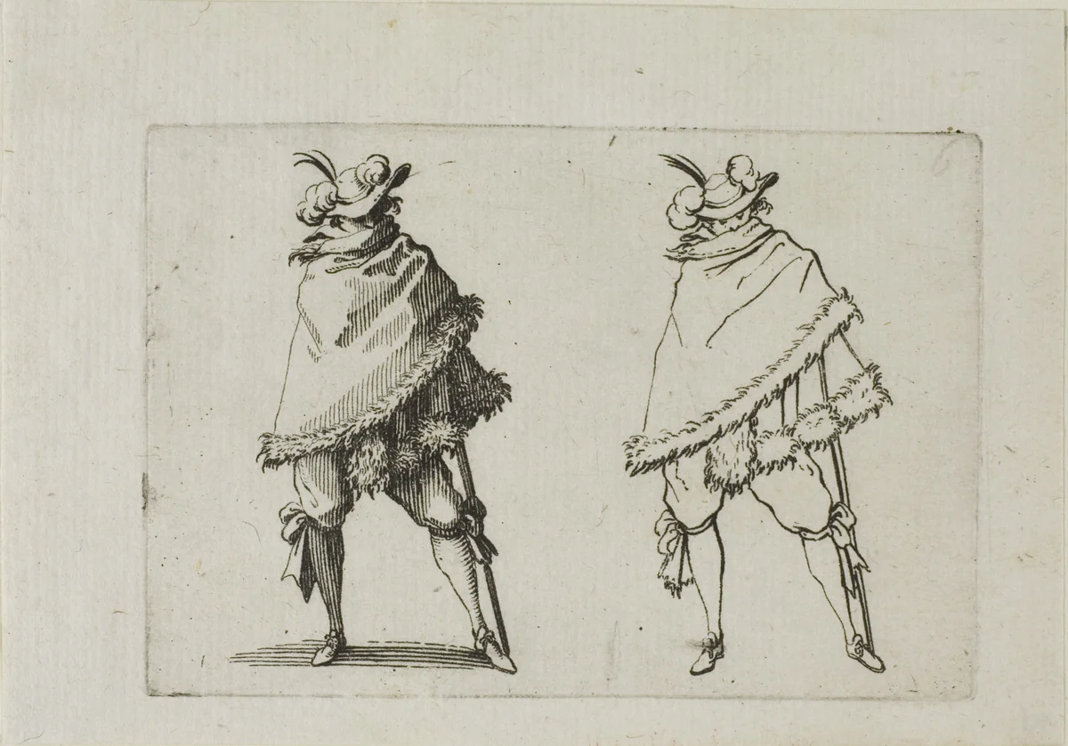 The Man Wrapped in his Coat, from The Caprices by Jacques Callot, print, 1617-1627