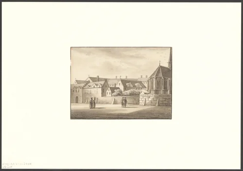 Gezicht op het Oudemannenhuis vanaf de Kloveniersburgwal by anonymous, drawing, 1700-1799