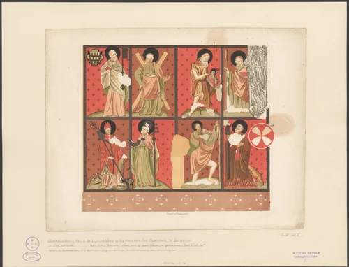 Muurschildering van acht heiligen uit de Pieterskerk in Leiden by anonymous, print, 1846