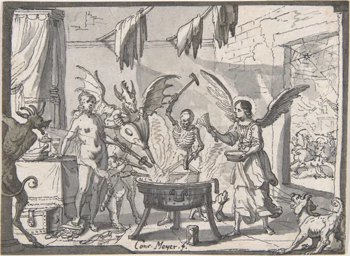 The Devil's Kitchen Visited by an Angel by Conrad Meyer, drawing, 1638-1689