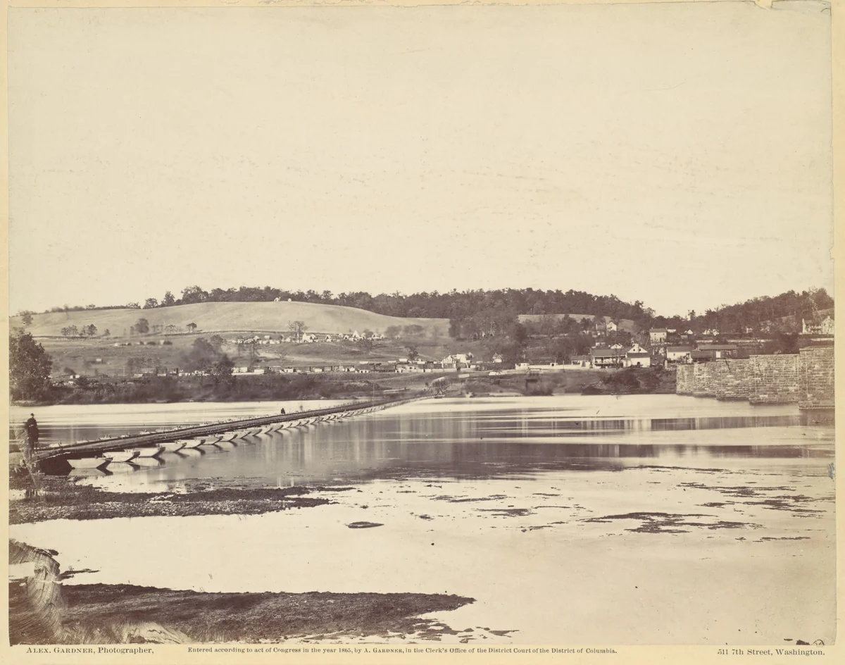 Pontoon Bridge, Across the Potomac, at Berlin, Maryland, November 1862 by Alexander Gardner, photograph, 1862