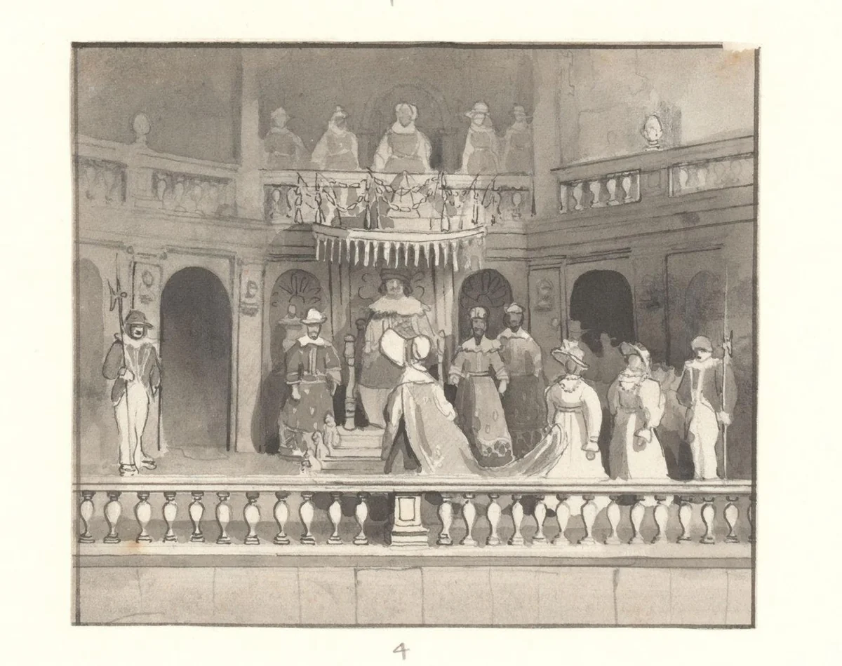 Compositie met beelden in de Beeldenzaal in het Oude Doolhof by Willem Hekking jr., drawing, 1835-1904