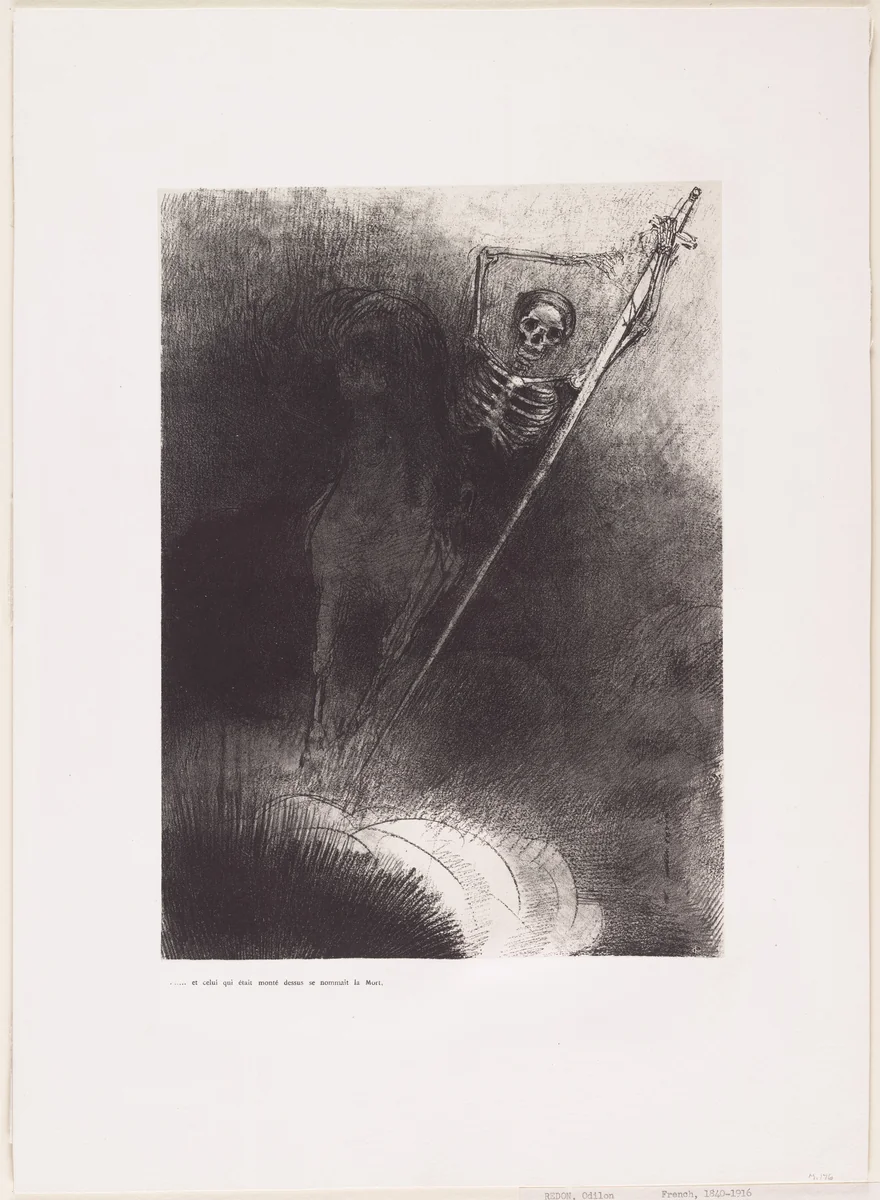 . . . And His Name That Sat on Him Was Death (. . . et celui qui était monté dessus se nommait la Mort) by Odilon Redon, print, 1899