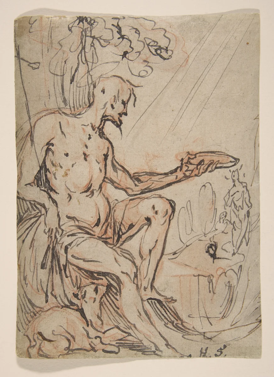 Saint John the Baptist in a Landscape by Hans Stutte, drawing, 1600-1625
