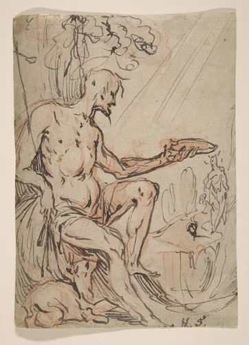 Saint John the Baptist in a Landscape by Hans Stutte, drawing, 1600-1625