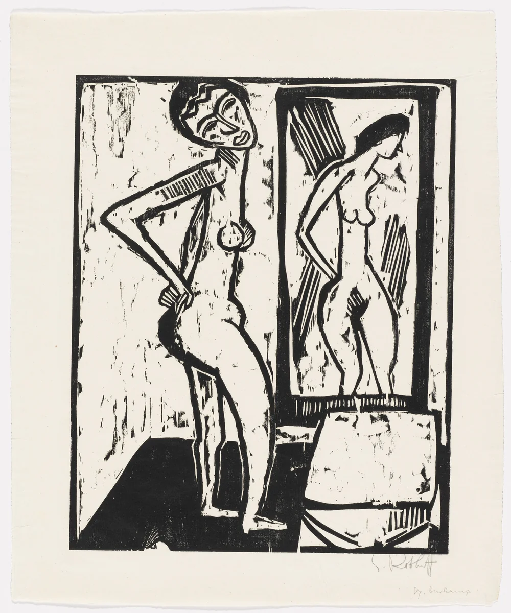 Girl before a Mirror (Mädchen vor dem Spiegel) by Karl Schmidt-Rottluff, print, 1914