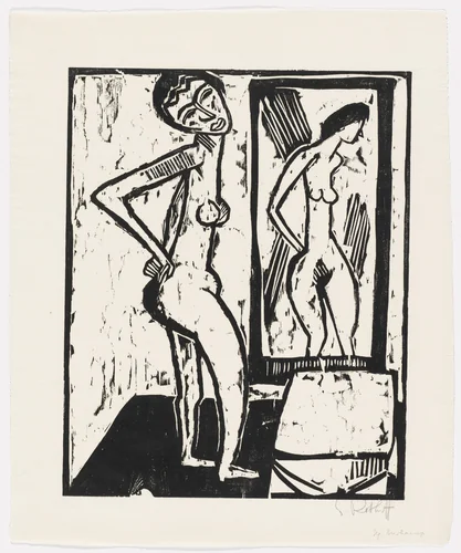 Girl before a Mirror (Mädchen vor dem Spiegel) by Karl Schmidt-Rottluff, print, 1914
