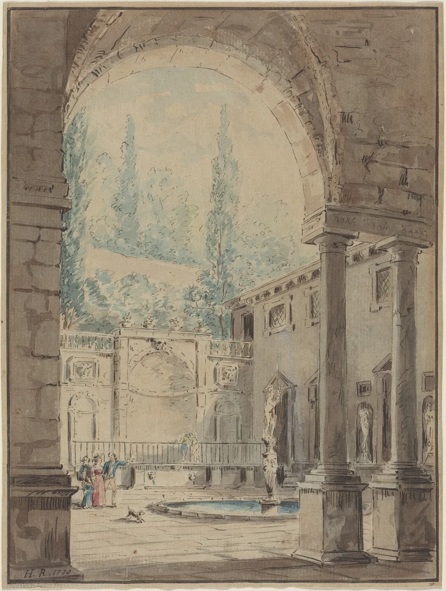 Courtyard of the Villa Pliniana by Hubert Robert, drawing, 1733-1808