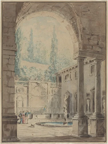 Courtyard of the Villa Pliniana by Hubert Robert, drawing, 1733-1808