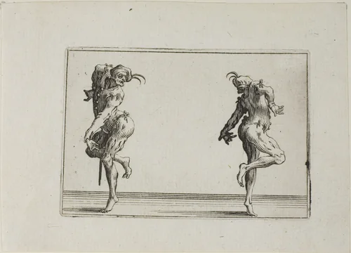 The Two Pantaloons Turning their Back, from The Caprices by Jacques Callot, print, 1617-1627