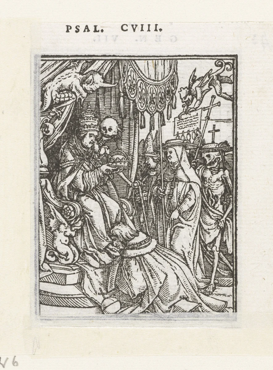 Paus en de Dood by Hans Holbein, print, 1524-1526