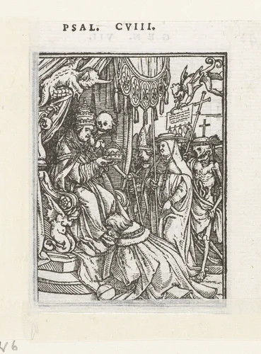 Paus en de Dood by Hans Holbein, print, 1524-1526