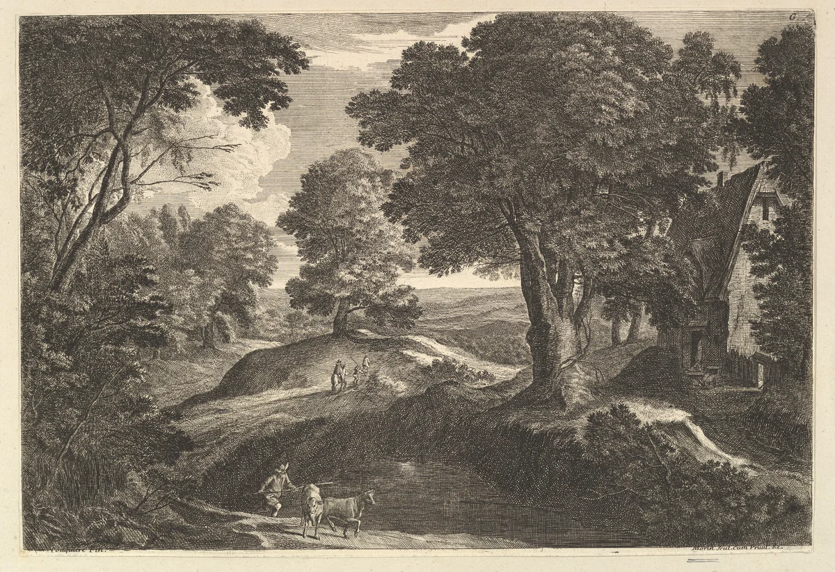 Le Bouvier pres d'une mare by Jean Morin, print, 1605-1650