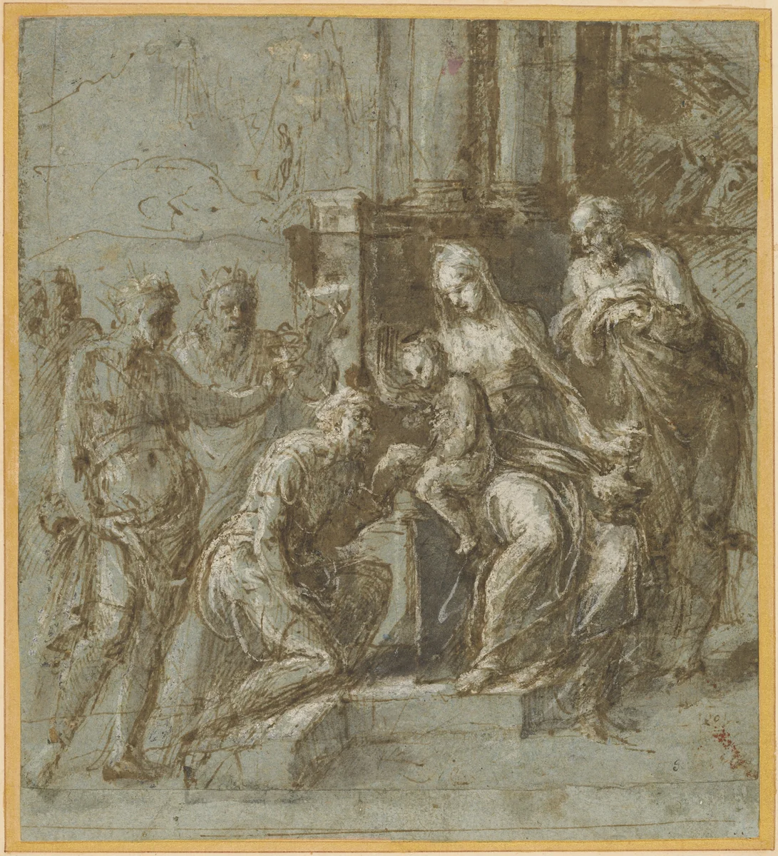 The Adoration of the Magi by Biagio Pupini, drawing, 1520-1530