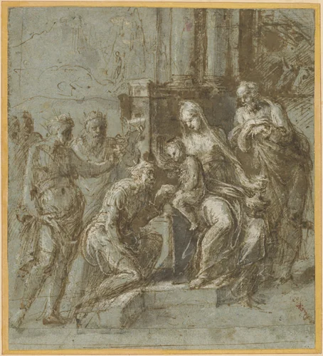 The Adoration of the Magi by Biagio Pupini, drawing, 1520-1530